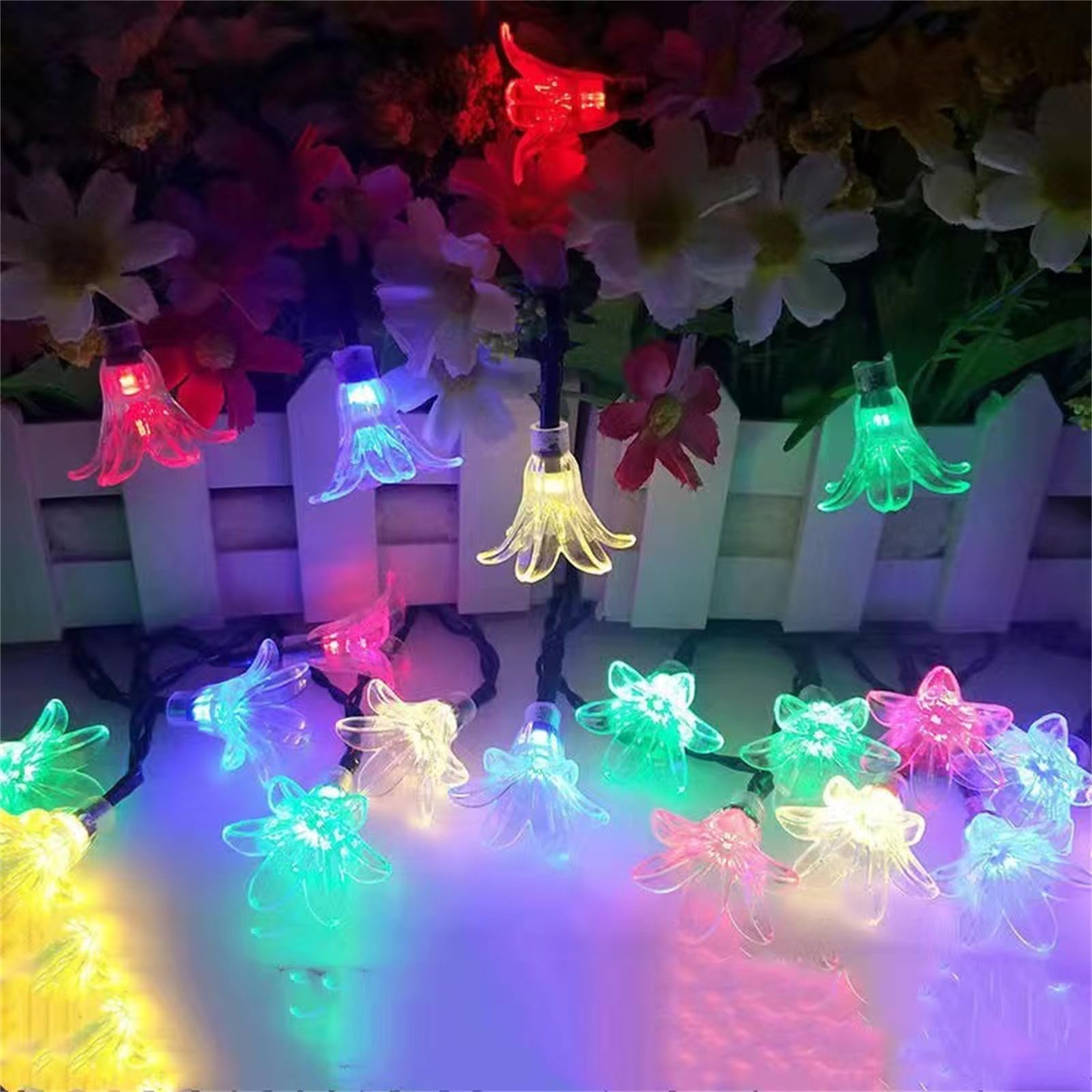 FANSU Lotus LED Garden Lights,8 Modes Indoor/Outdoor Solar String Lights, Versatile Solar Lights Outdoor Garden, for Patio Yard Home Christmas Parties Wedding Decorations (Colorful,12m/20 LED)