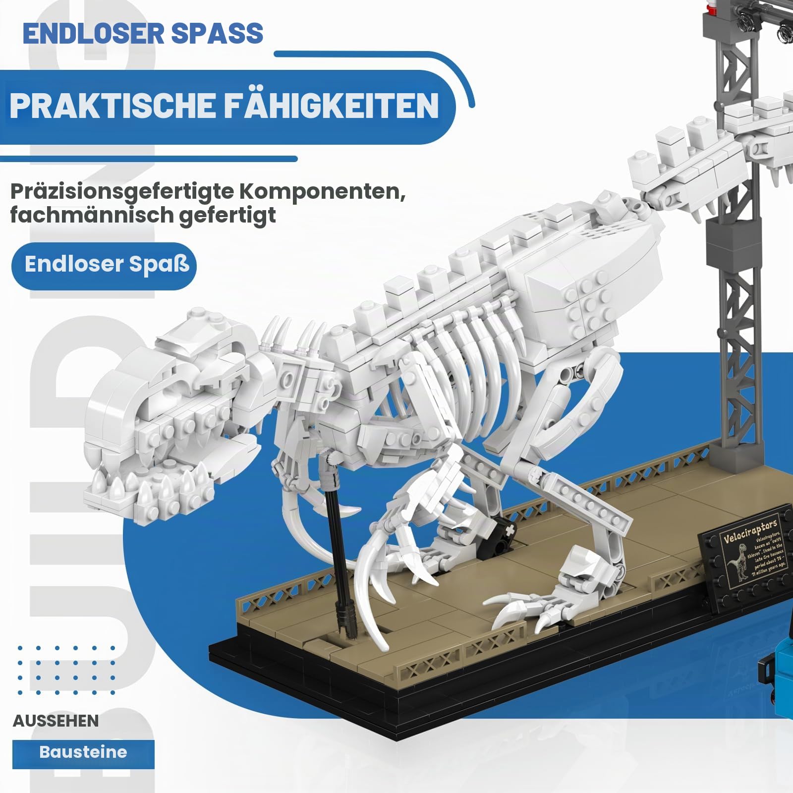 Mould King 29005 Klemmbausteine Dinosaurier Skelett Bausatz Velociraptor Mosasaurus Tier Fossilien Bausteine Set Mit Sockel Sammlerstücke Geschenke Für Erwachsene (1418 Teile)