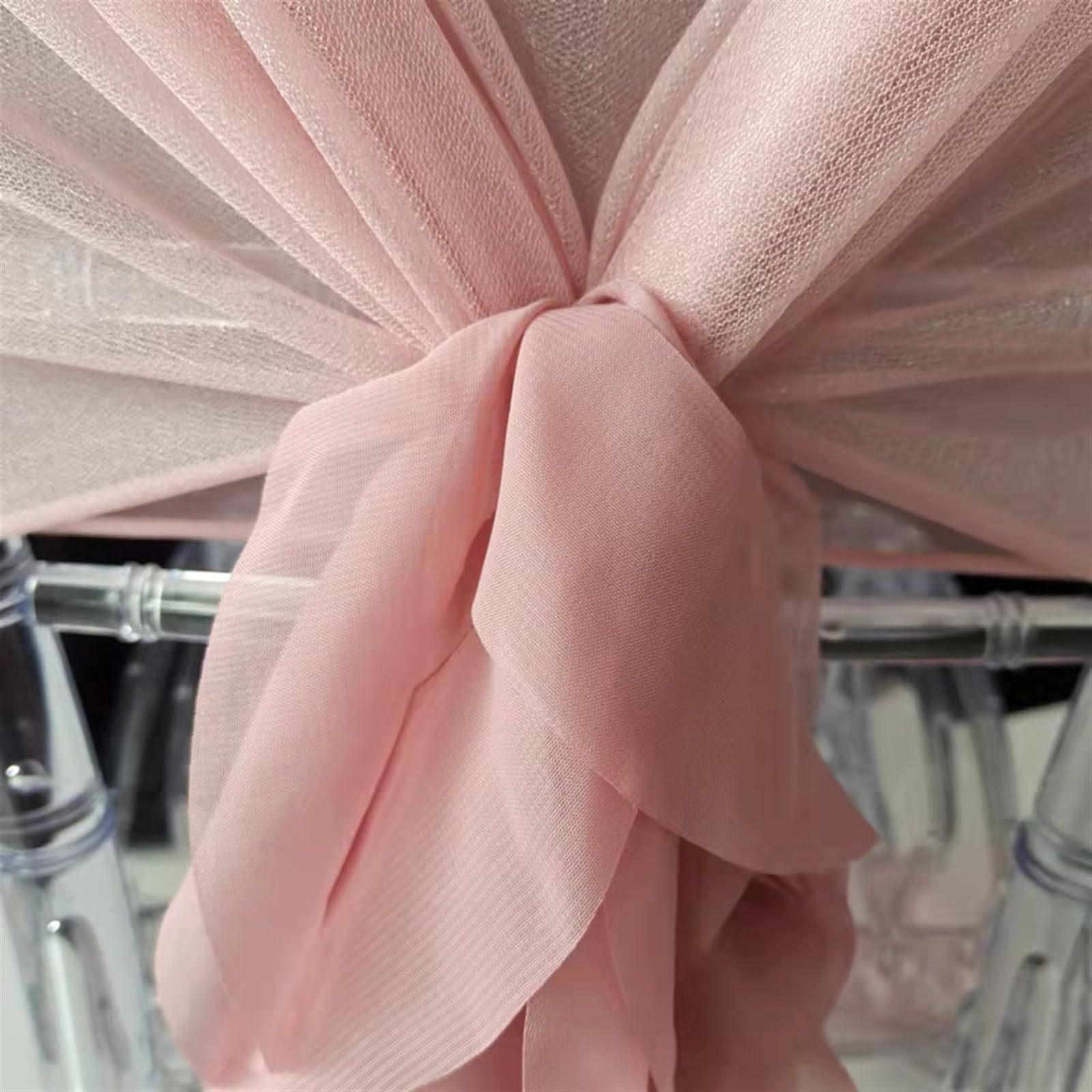 Netzhaube und Chiffon-Rüschen-Stuhlkappe, Schärpe, Blush Pink, Weiß, Blau, Hochzeits-Party-Dekoration, 12 Stück (Blush Pink 105 Stück)