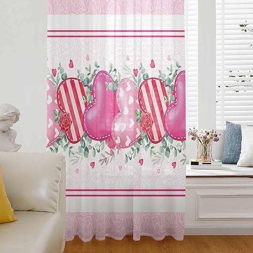 Valentine's Modern Window Curtains 63 Inches Long,Semi Sheer Rod Pocket Chiffon Curtains & Drapes Drapery Voile Draperies Window Treatment for