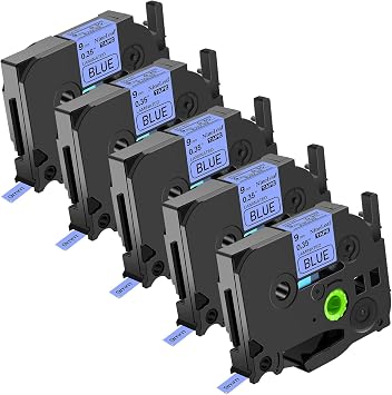 NineLeaf 5 Pack Compatible for Brother TZe-521 TZe521 TZ-521 TZ521 Label Tape 9mm 3/8 Black on Blue Standard Laminated TZ TZe Tapes Work with P-Touch PT-D210 PTD400AD PTH110 PT-D600 Label Maker