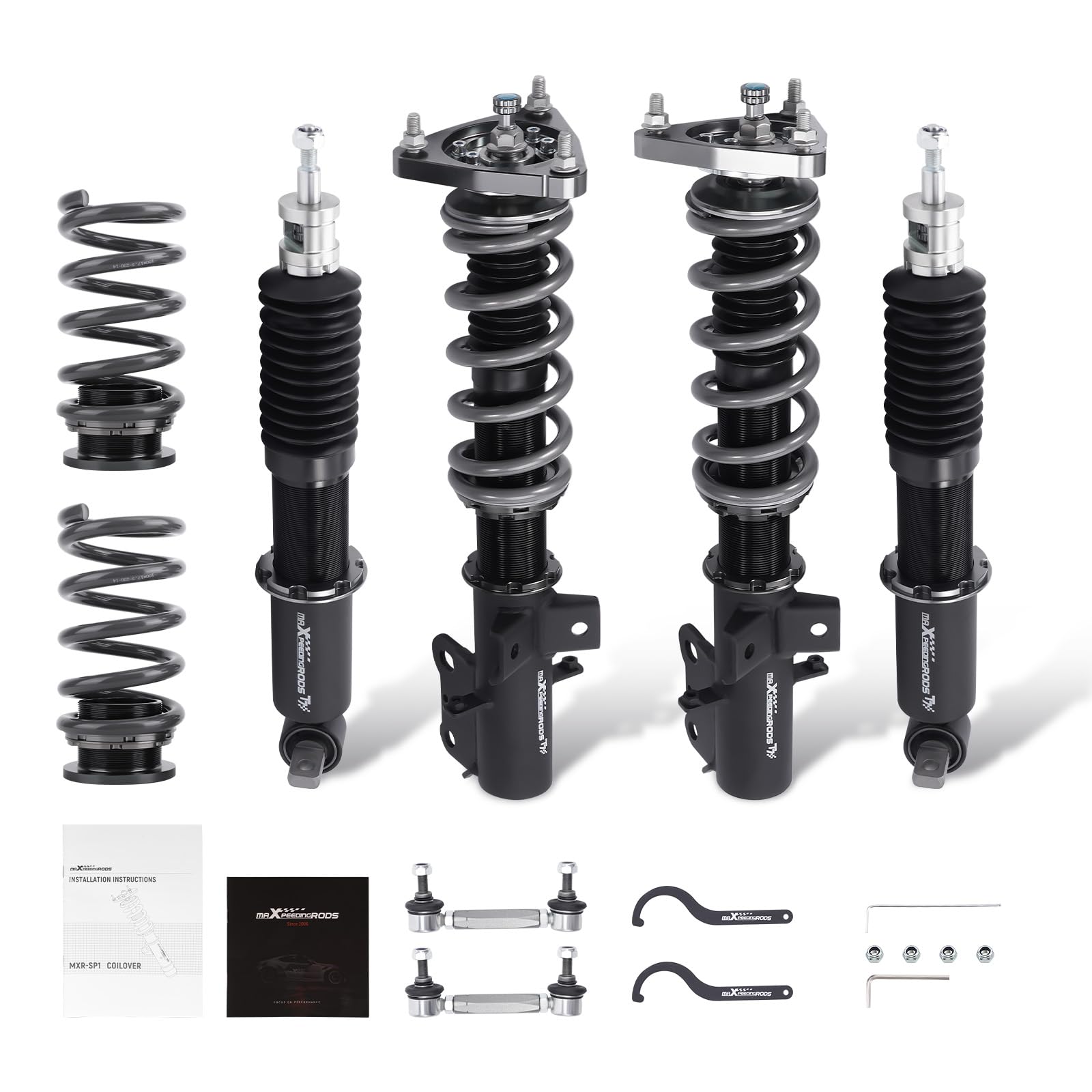 maXpeedingrods Racing Coilover for Ford Mustang S550 2015-2023, 24 Levels Damper Adjustable Coilovers Suspension Kit, Height Adjustable T7 Upgrade Lowering Kit, Black