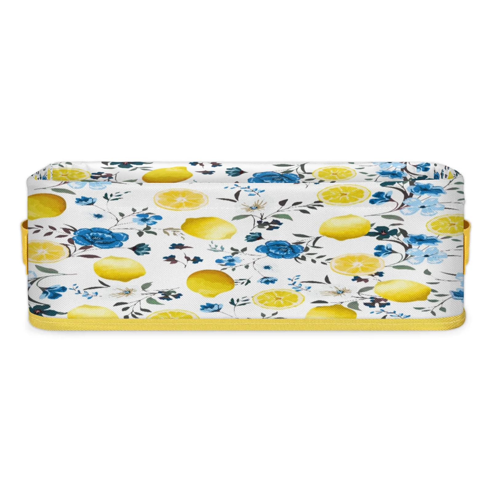 Blue Flowers Fruit Lemon Pattern Bathroom Storage Basket Waterproof Foldable Storage Bins with Handles Decorative Toilet Paper Storage Basket for Organizing for House Bathroom Toiletries