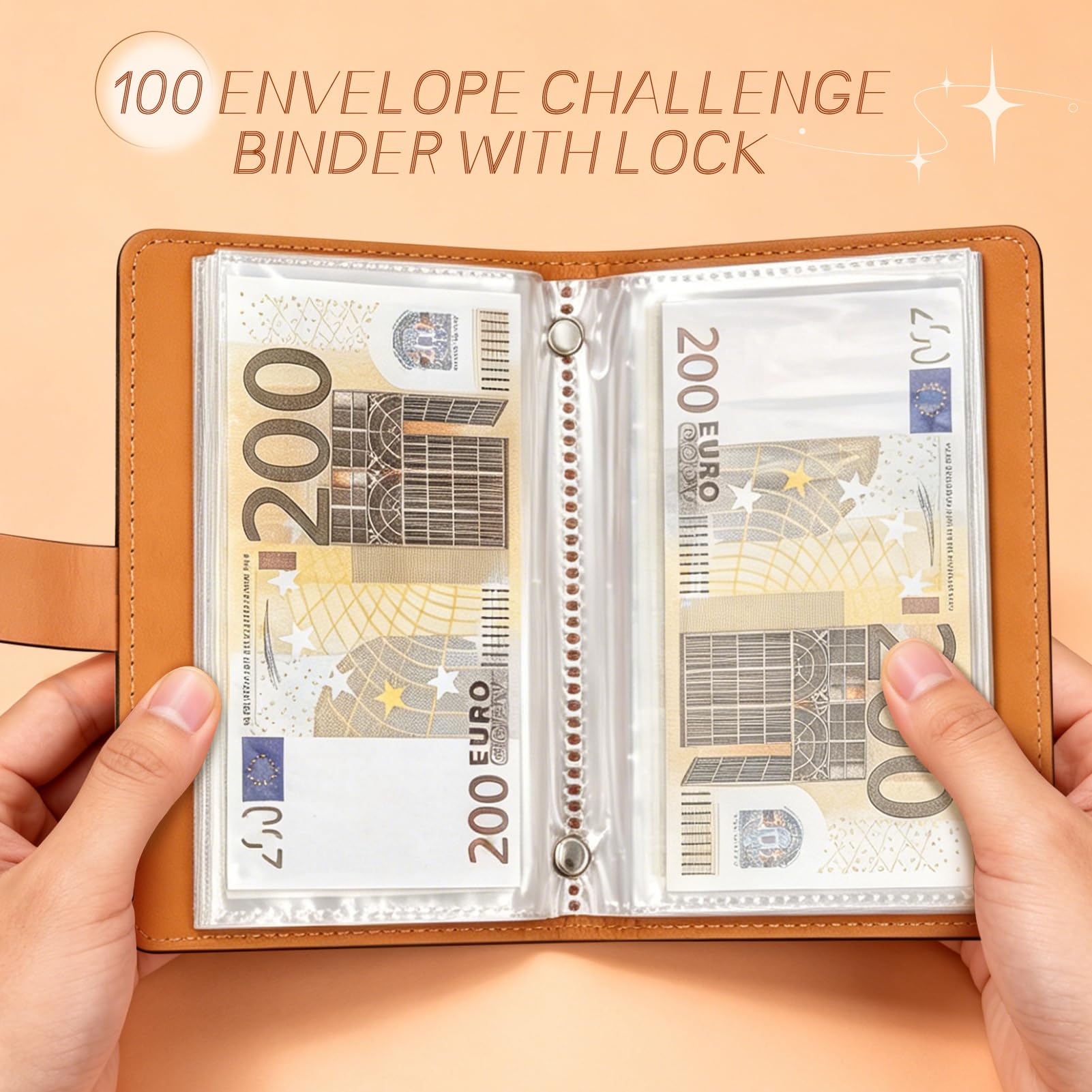 Raccoglitore per Risparmi con 100 Buste e Lucchetto, Libretto per Sfide di Risparmio (Nero)
