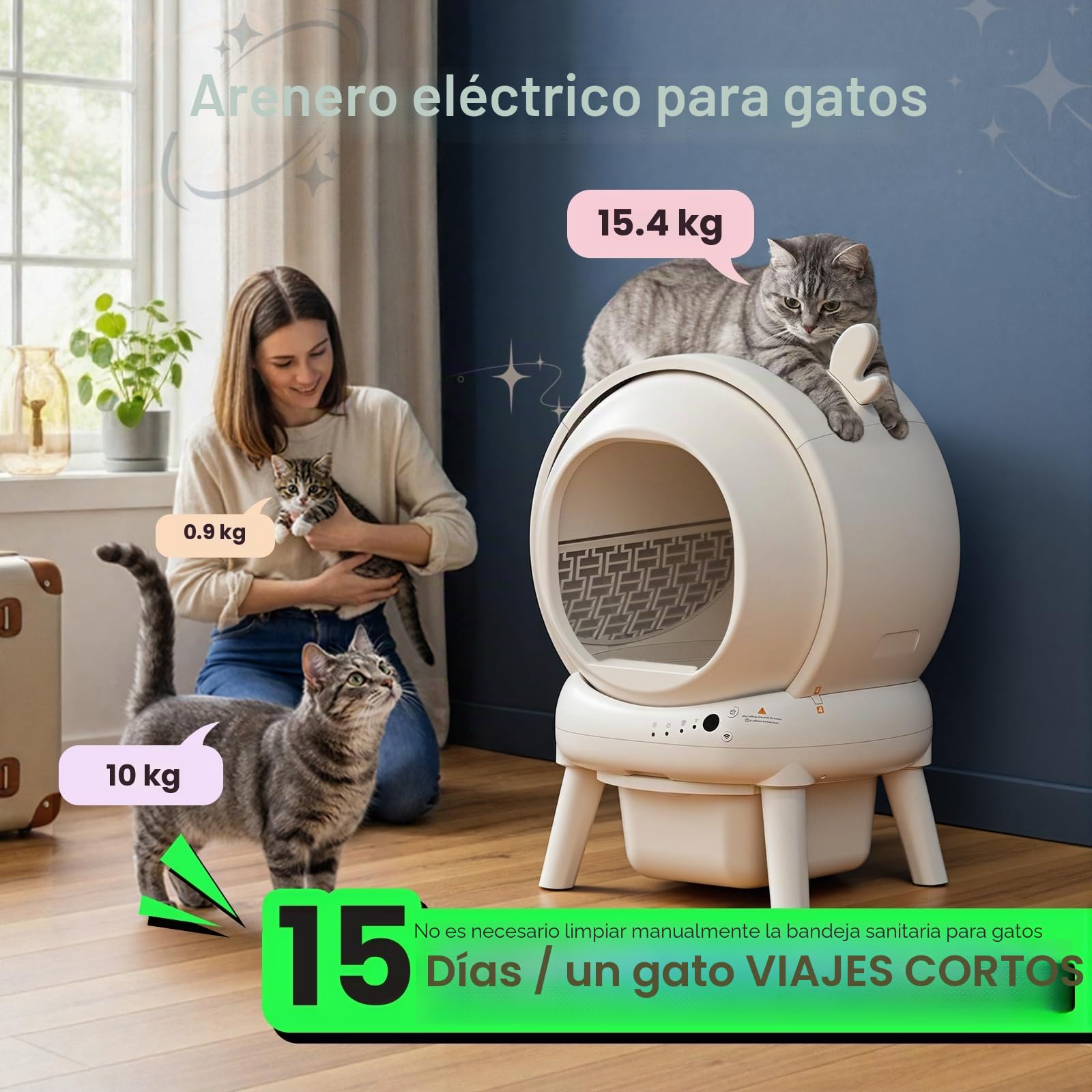 Arenero Gatos Autolimpiable,65L Arenero Autolimpiable con 9 Sensores De Seguridad,Arenero Eléctrico Autolimpiable para Gatos Control por App De 2.4 GHz y Protección Antipinzamiento