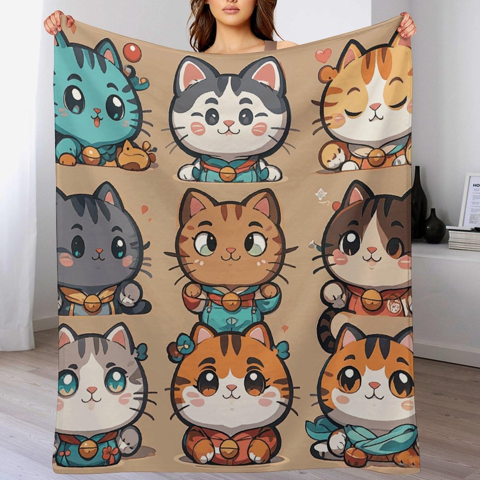 Couverture flanelle chat 100x130 cm plaid léger et doux toutes saisons