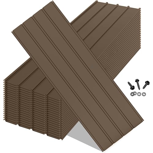 20PCS Metal Roofing Panels, Corrugated Galvanized Roof Panels, Waterproof Metal Siding Panels with 120 Pcs Steel Screws for Pergola, Gazebo, Shed, Garages, Stables and Mobile Homes -Brown