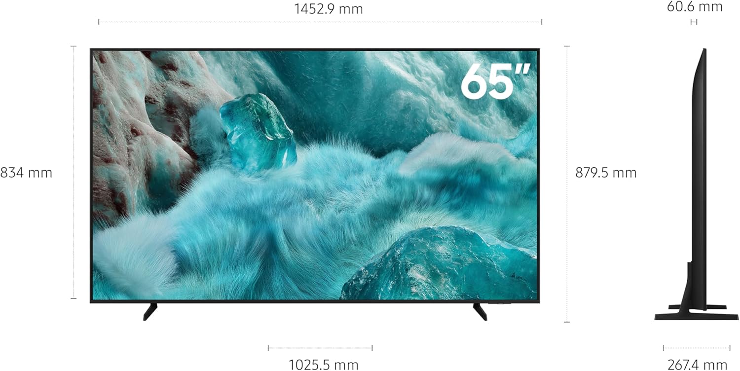 Diagram showing the dimensions of the Samsung 65 Inch QLED TV Q7F