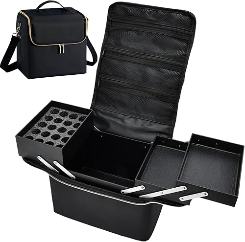 Estuche de maquillaje grande, organizador de maquillaje, caja de maquillaje suave de 4 niveles para maquillaje de viaje, arte de uñas, extensión de