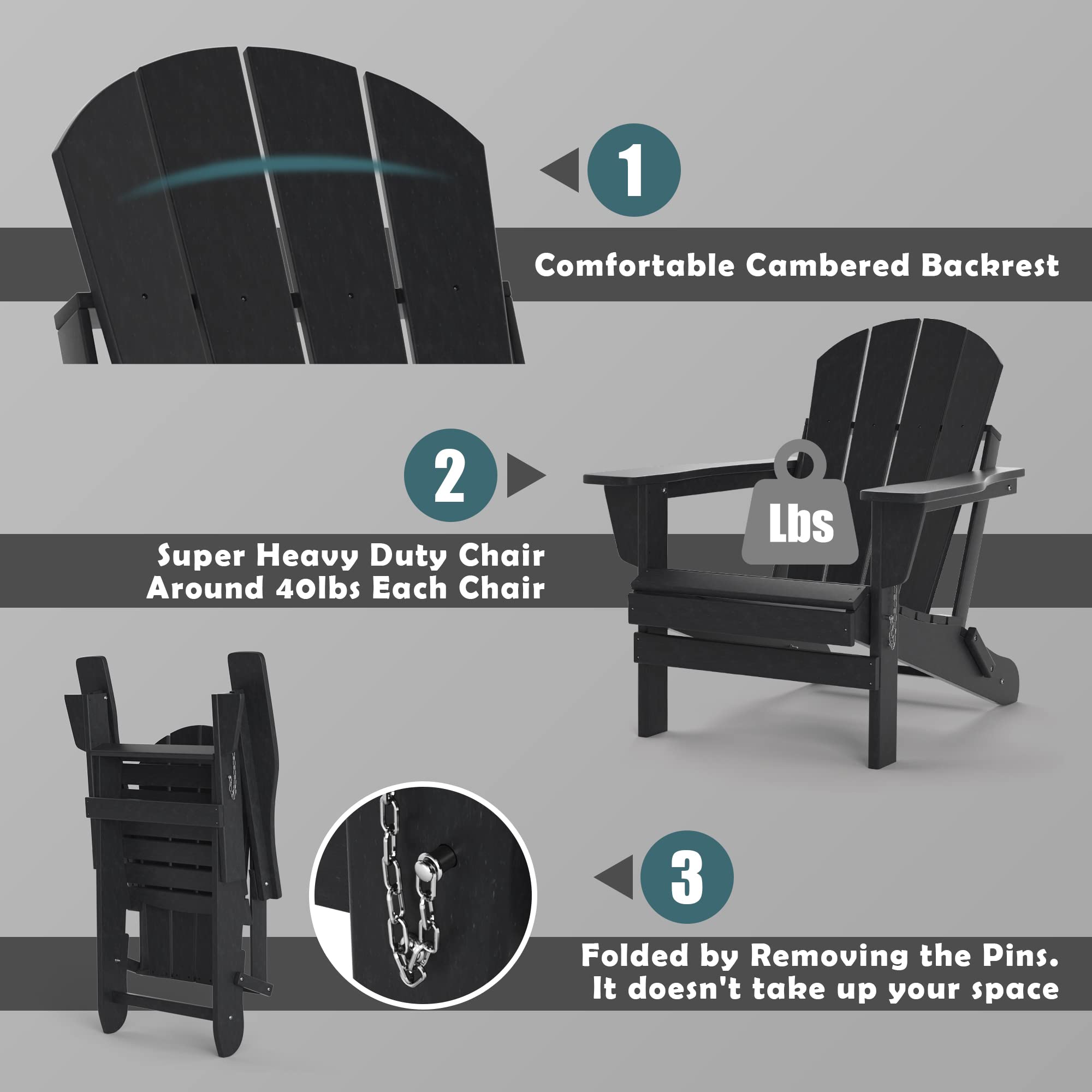 TORVA Juego de 2 sillas Plegables Adirondack, sillas para fogatas, sillas de Patio al Aire Libre, Resina de Polietileno de Alta Densidad Resistente a Todo Tipo de Clima para Barbacoa, Playa, terraza