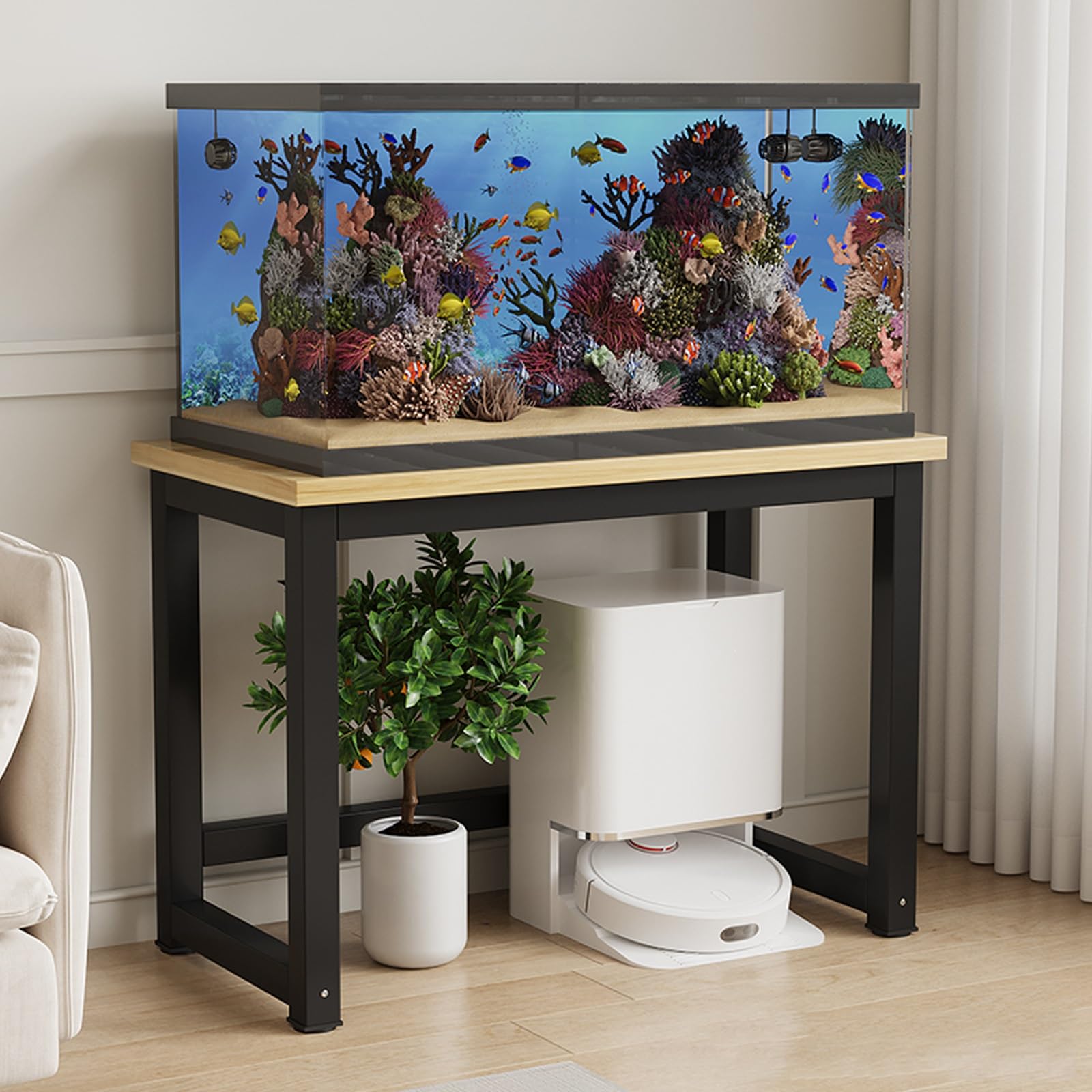 Supporto per Acquario Multifunzionale in Acciaio Resistente, Supporto per Acquario Impermeabile e antiruggine, Ideale per soggiorni, studi, Hotel - Finitura Noce (100x45 cm/39,4x17,7 Pollici