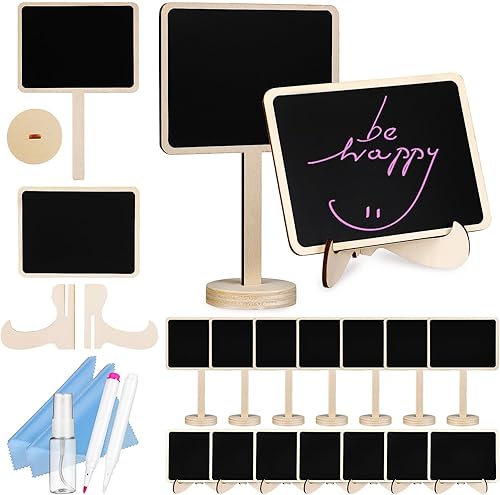 Miniatura 9 de Tofficu 20 letreros de pizarra pequeña con soporte de caballete, pizarra de madera pequeña para fiestas, bufé, bodas, tablón de mensajes, incluye