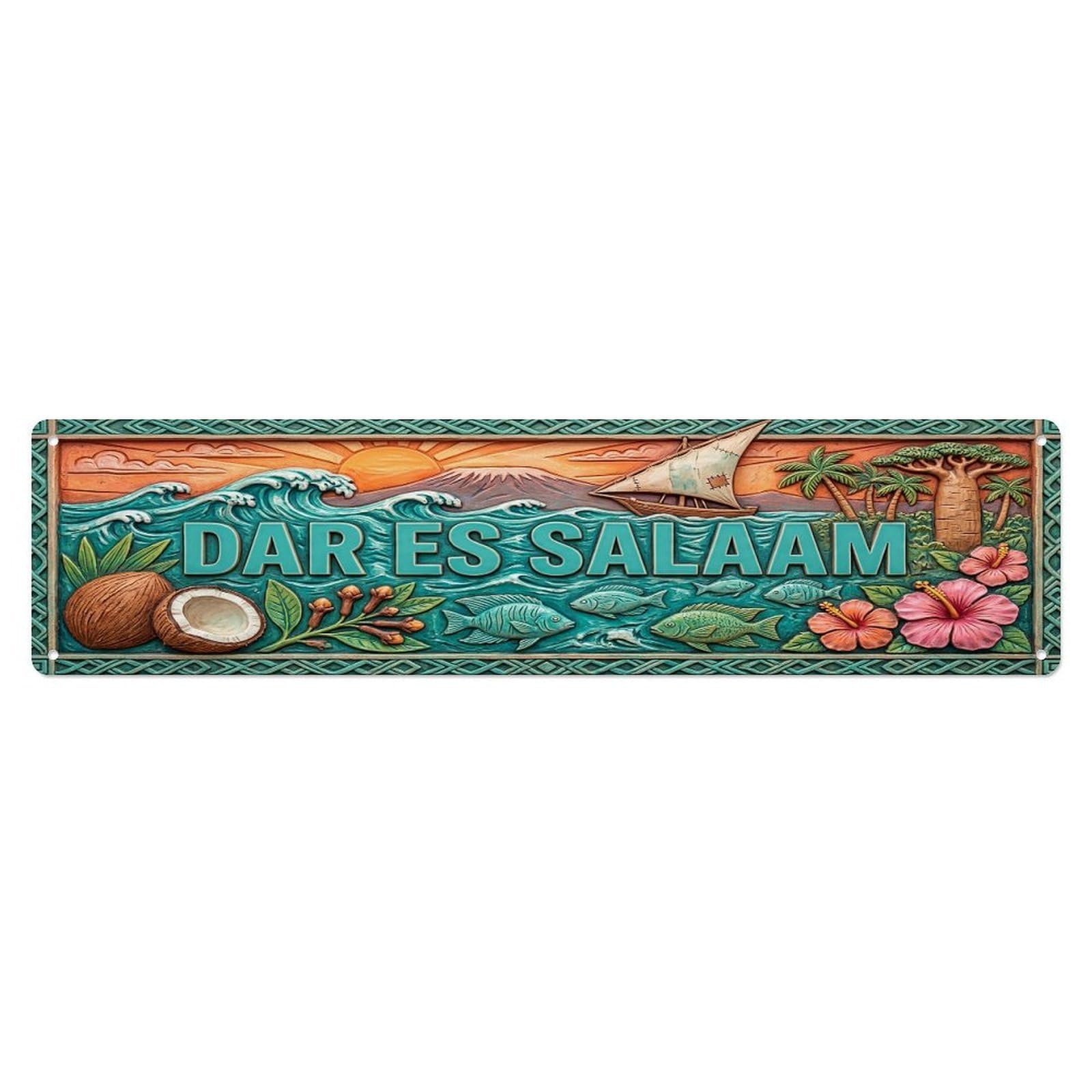 Gead 4X16inch Style Vintage Dar Es Salaam Tanzania Flag Pattern Metal Tin Sign