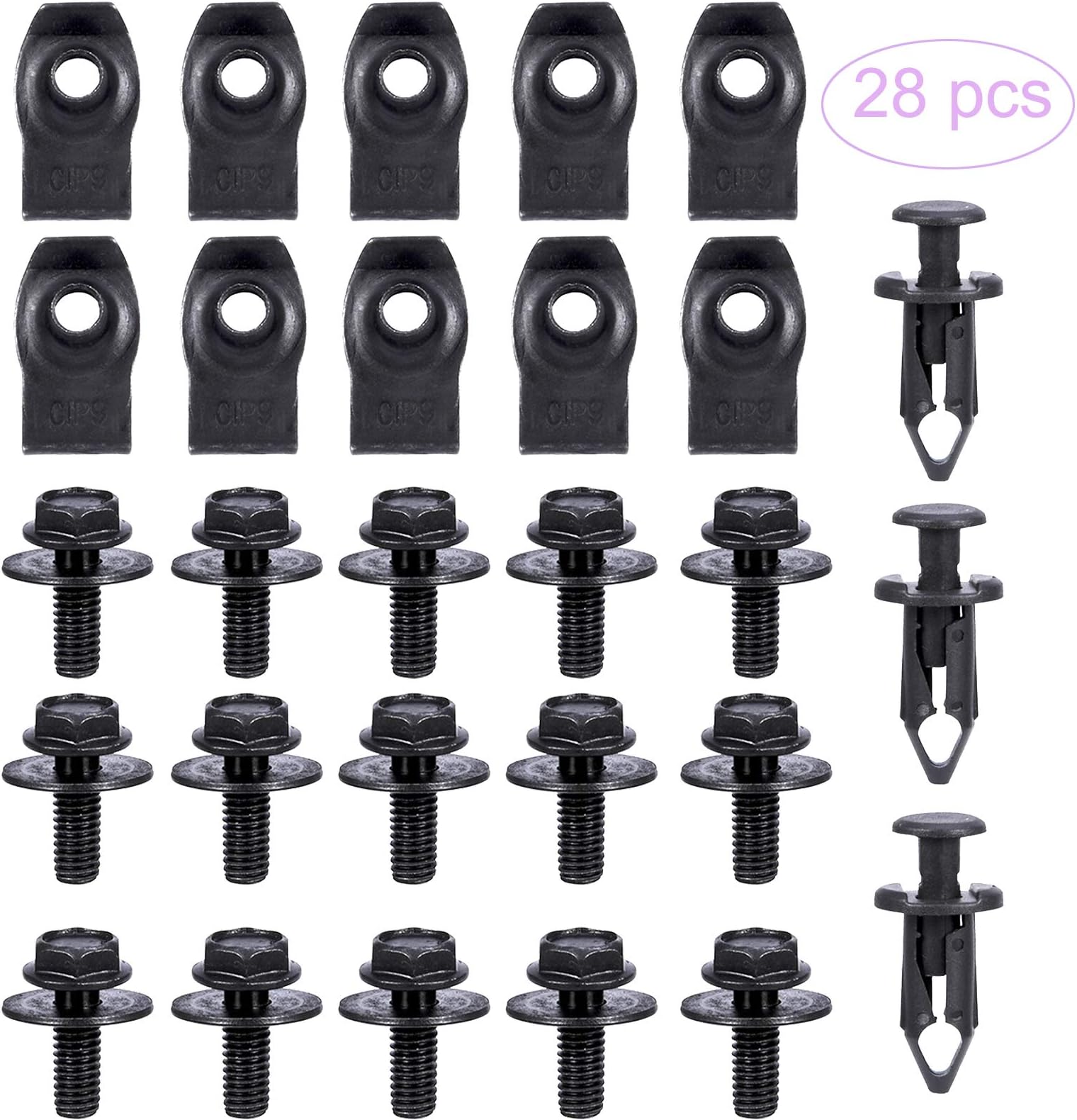 BingSnow 28 Pcs Engine Splash Shield Body Bolts Fender Bumper Clips Rivets Extruded U-Nuts Kit for Nissan 370Z 350Z Infiniti G35 G37 FX35 FX45 EX35