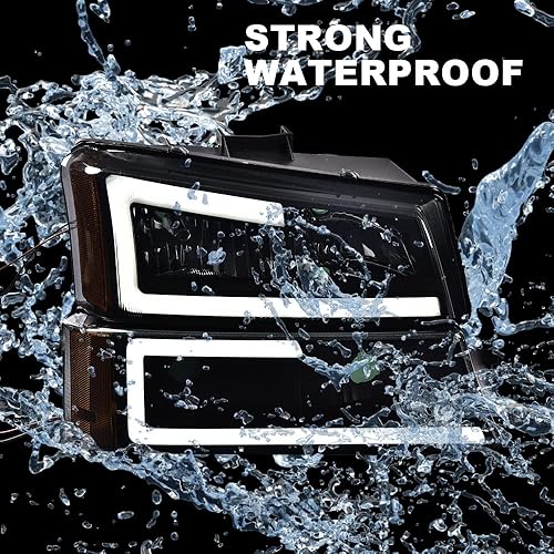 Miniatura 2 de G-PLUS Faros delanteros LED DRL, compatible con Chevy Silverado 1500 2500 3500 y HD 2003-2006Fit Chevy Avalanche 2003-2006 faros delanteros, lente