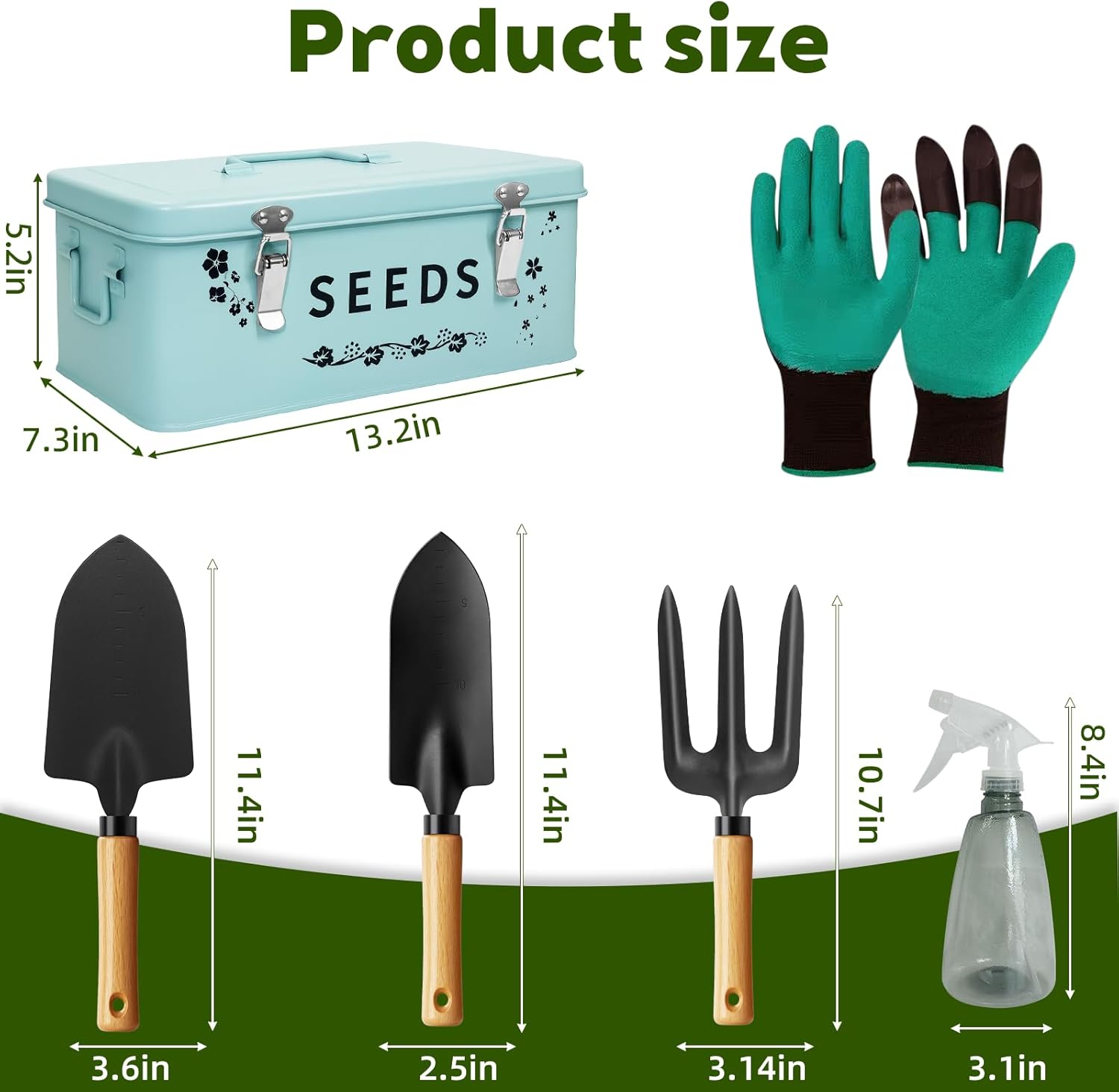 8 in 1 Seed Storage Garden Seed Organizer with Gardening SuGarden Tool Set Box with Safety Locks 4 Compartments Ideal Gardening Gifts for Women and Men