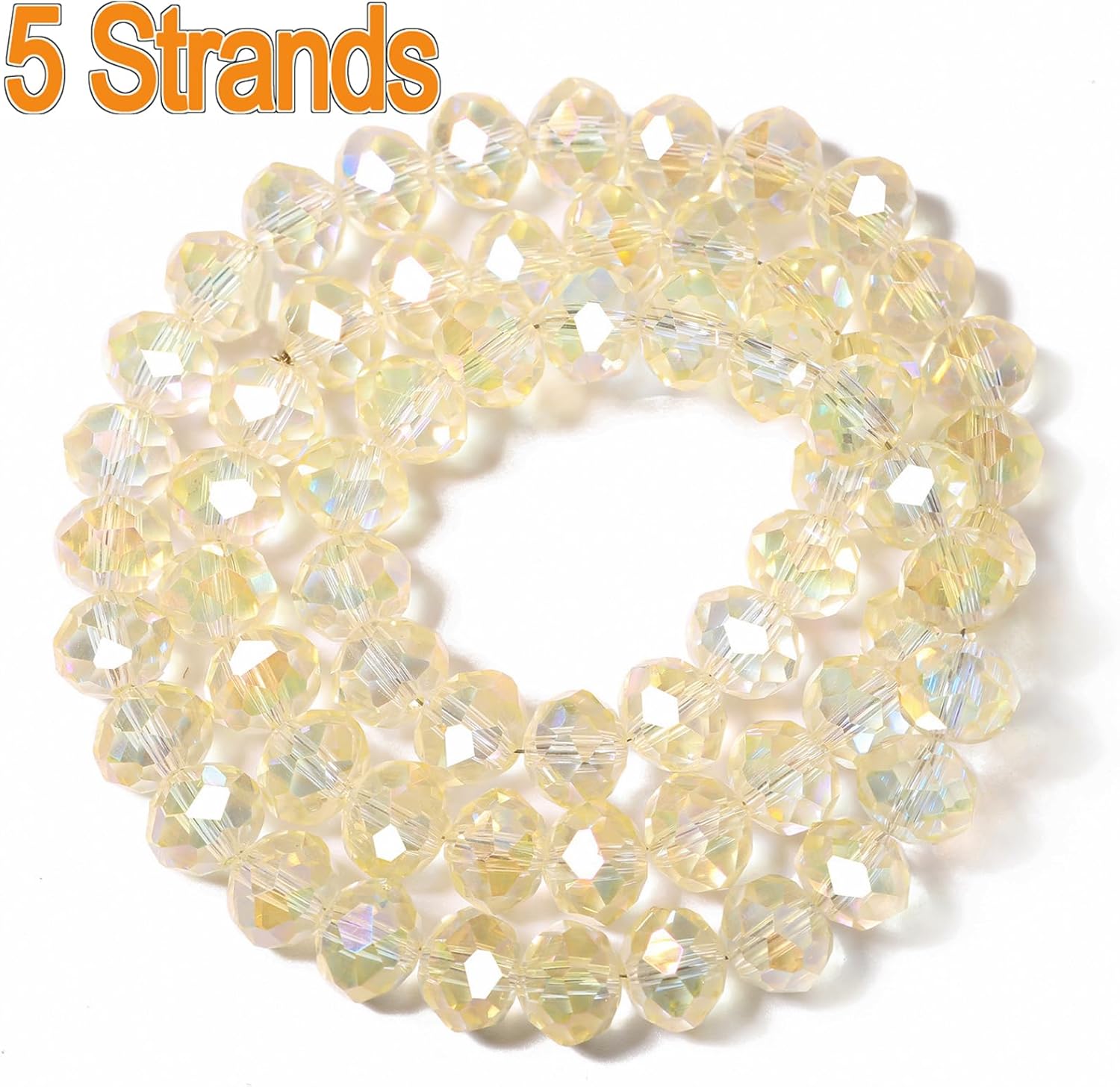 5 Strands 8mm Transparent AB White Color Half Plated Faceted Rondelle Beads, Songxi Glass Beads for Keychain Making Necklace Earring Jewelry Making for Gemstone DIY Craft Supplies - Image 2