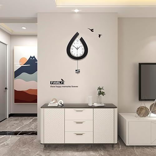 Miniatura 5 de Reloj de pared grande para decoración de sala de estar, péndulo decorativo grande, reloj de pared moderno, silencioso, sin tictac, funciona con