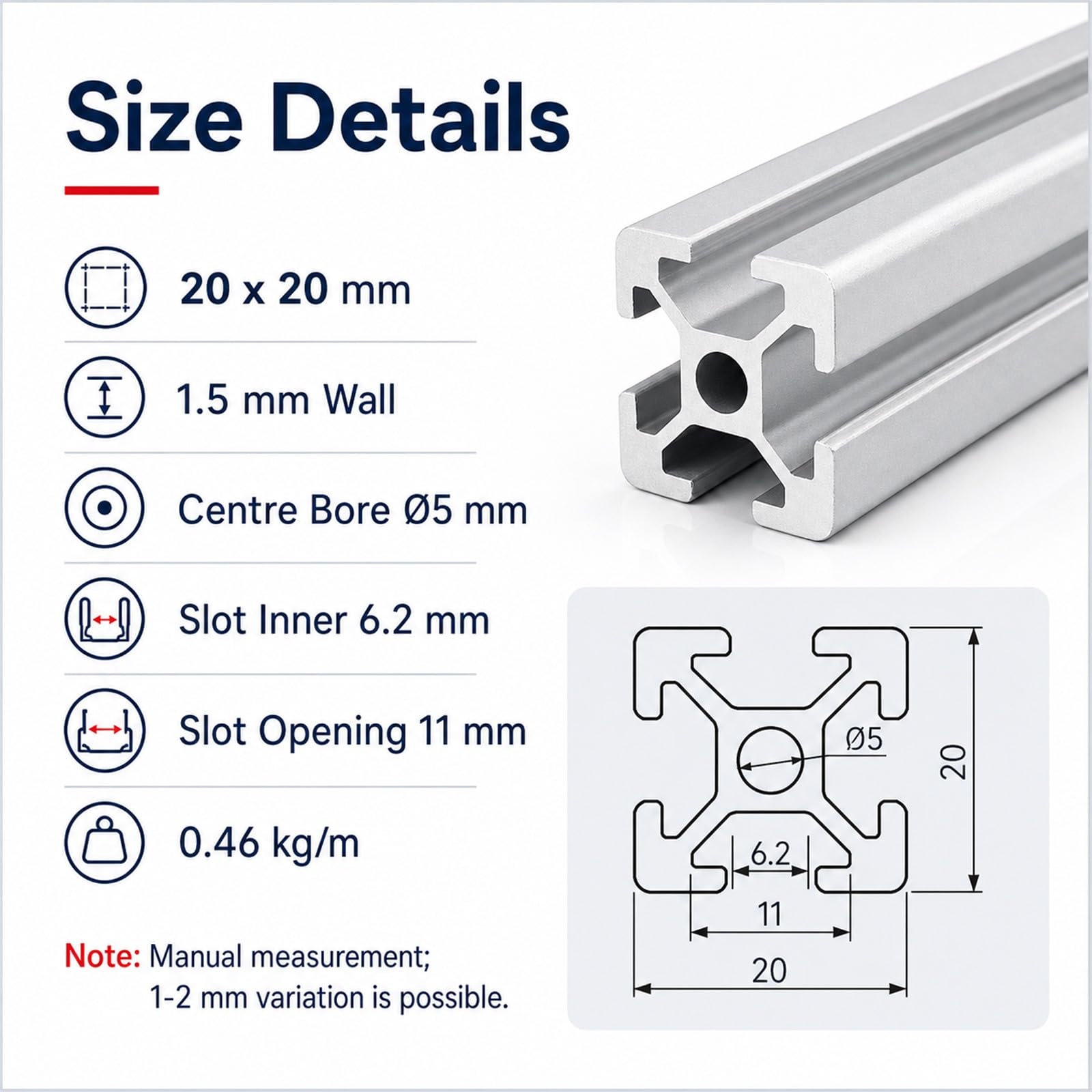 Quadratische Aluminium-Profile,Modulare Aluminiumprofile,Eloxiertes Wetterfestes Alu Profil,Hohe WitterungsbestäNdigkeit,FüR DIY 3D-Drucker Und CNC-Maschinen