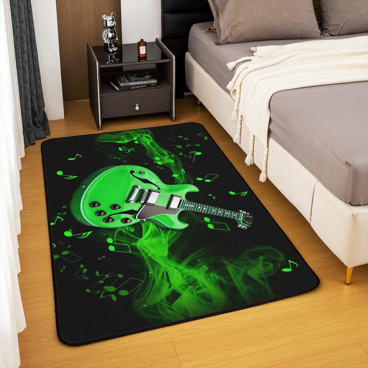 Tappeto decorativo con chitarra elettrica 3D, per bambini, adolescenti e adulti, 150 x 200 cm, per bambini e ragazzi, a tema musica hip hop, decorazione per soggiorno, antiscivolo, per comodino,
