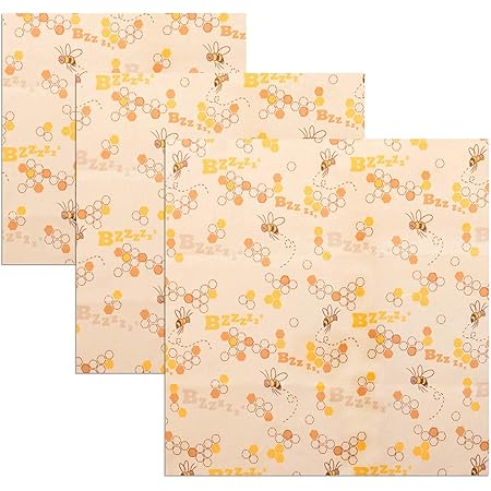 TBMax Beeswax Wrap Set of 3 Pack Reusable Food Wraps Eco-Friendly Food Storage Wrap, Bees Pattern