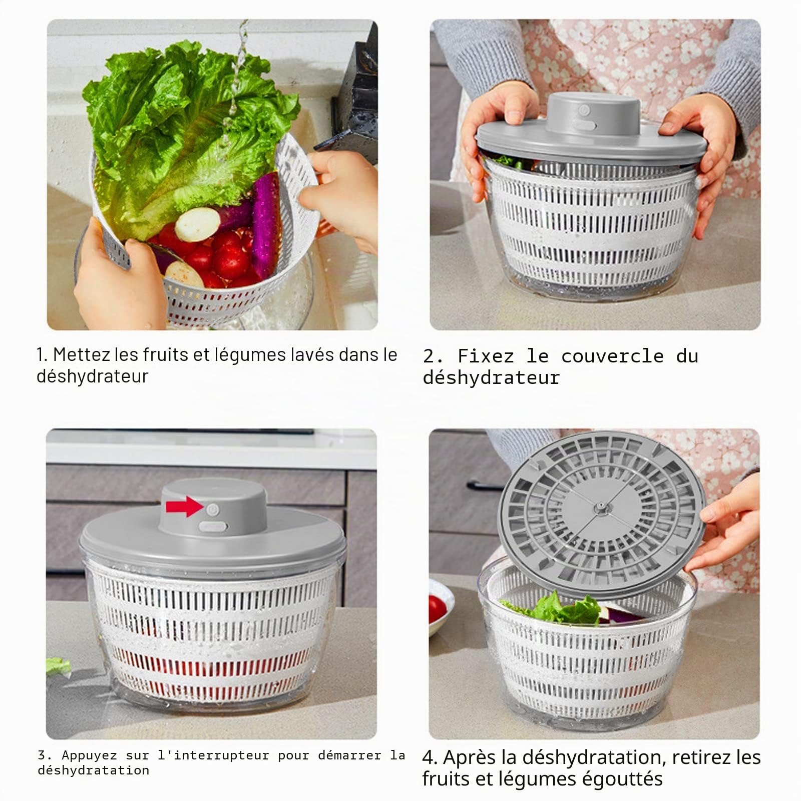 Essoreuse à Salade Automatique, 4000ML Grande Capacité Essoreuse Salade Déshydrateur électrique, saladier pour Servir, Rechargeable par USB mixeur Salade