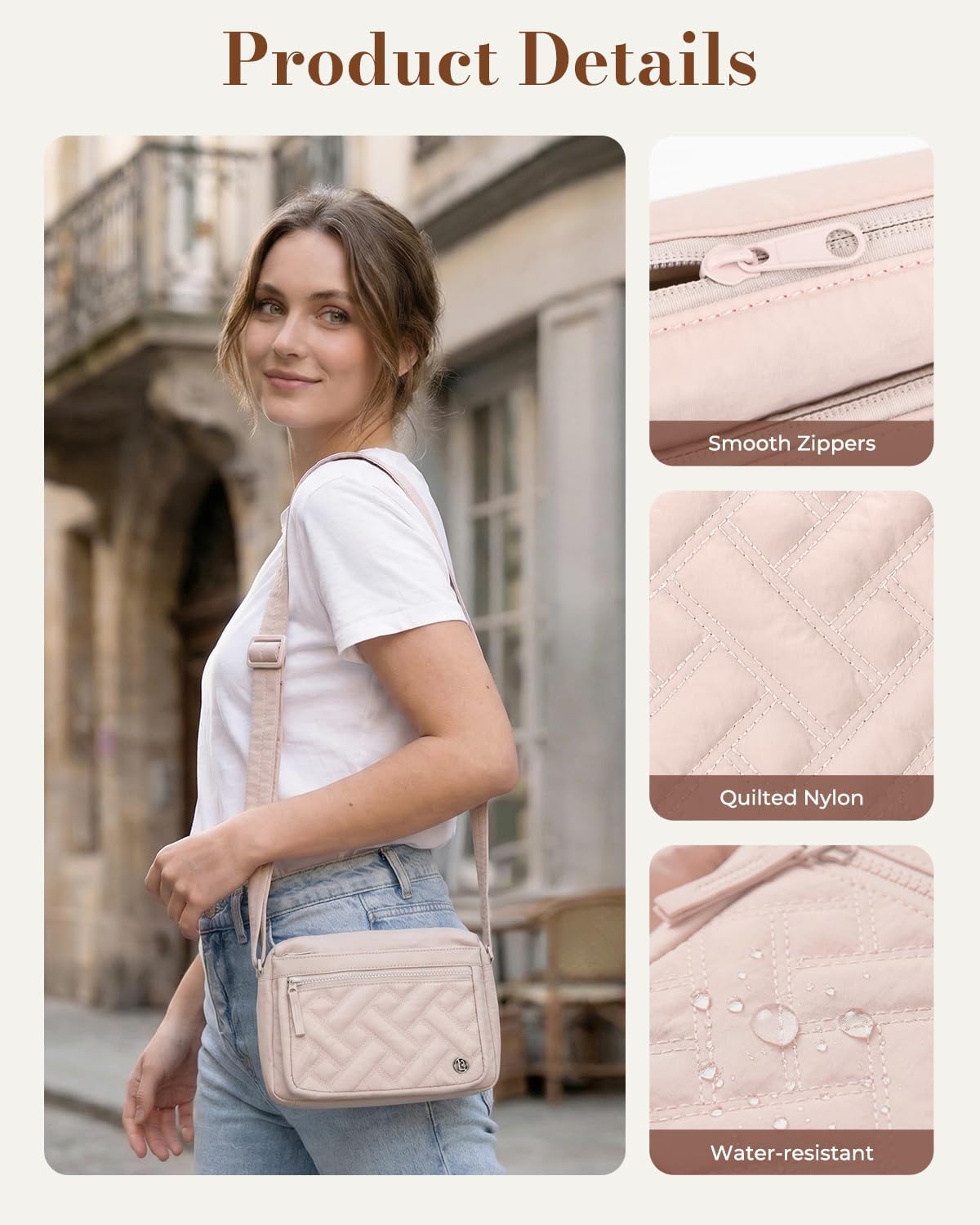 Small Crossbody Purse for Women, Quilted Nylon Travel Crossbody Bag, Puffer Adjustable Shoulder Handbag with Pockets