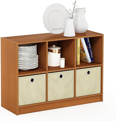 Miniatura 17 de Furinno Organizador Básico de Estantería de Almacenamiento de Cubos 3x2 con Contenedores, Roble Francés Gris/Negro Roble francés gris/negro.,Ámbar