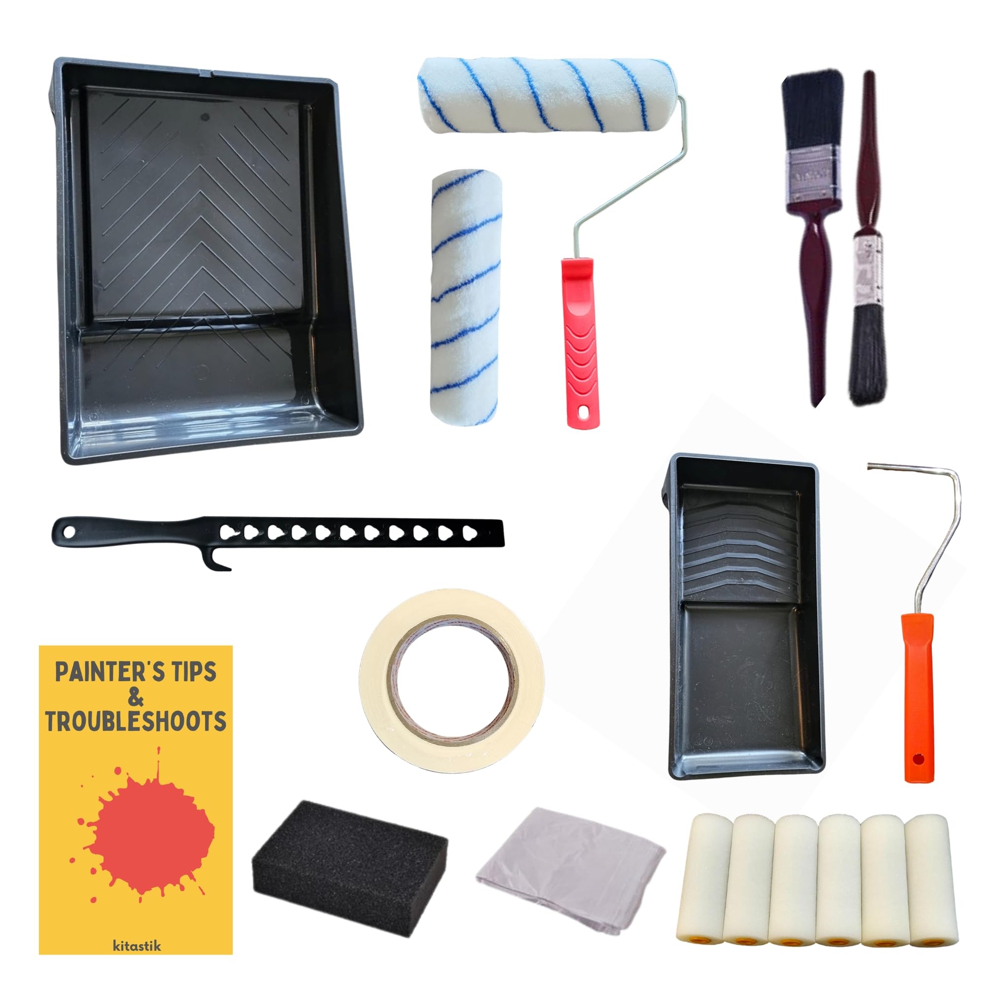 19pc Paint Rollers and Trays Sets | Paint Brush and Roller Set Decorating Kit by Kitastik inc: 9” Paint Tray and Roller Set + Small Paint Roller and Tray with Sponge Rollers for Painting Like a Pro