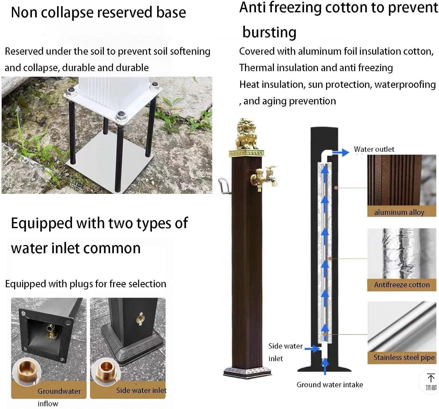 Freestanding Outdoor Garden Hose Holder Stand with Brass Faucet, Heavy Duty Metal Water Hose Storage Stake Rack for Backyard, Antifreeze Cracking(Hose Included) (Color :