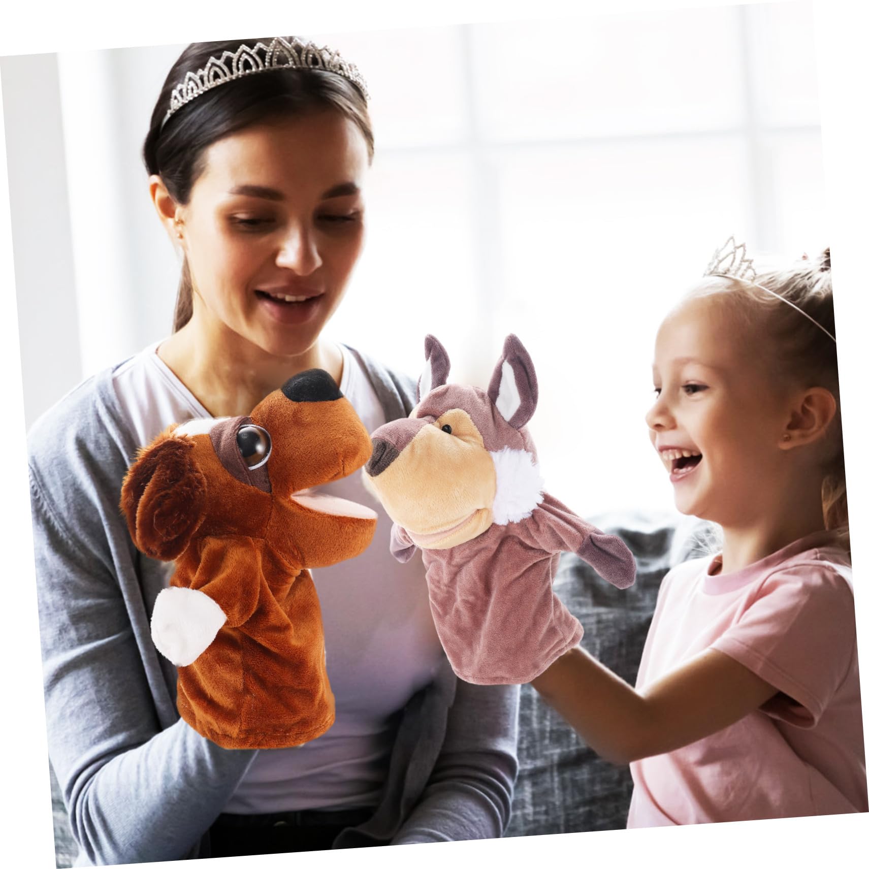 Marionetas de Mano Animales 5 Piezas, Boca Móvil, Juego | Pp Algodón y Felpa Corta, Role-play y Cuentos Antes de Dormir, para Niños y Mamá