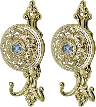 Xiaoyztan 2Pcs Gold Curtain Holdbacks Wall Hooks for Drapes | Gold curtain holdback hooks for drapery tieback and wall decor
