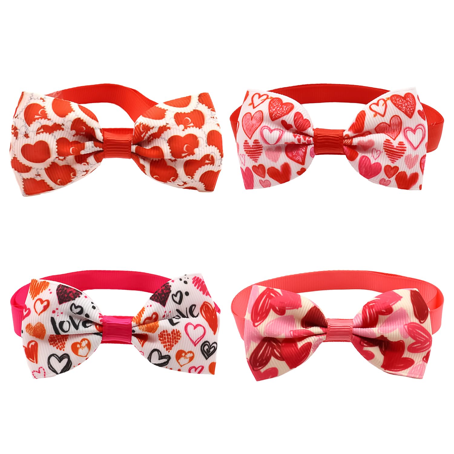 XNFUOE 4pcs Dog Valentine Bow Dogs Bow Tie Valentine' Day Pet Collar Adjustable Mixed Pattern Dog Wedding Collar for Small Large Medium Dog