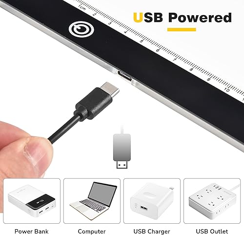 Miniatura 7 de Yescom Almohadilla de luz portátil A2 de 25 x 19 pulgadas, caja de luz LED para trazar pintura de diamantes, tablero de dibujo, tablero de dibujo