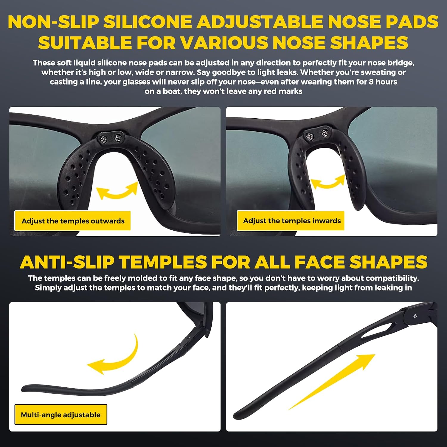 Fishing Sunglasses for Men, Polarized Fishing Sunglasses Men, 30° Adjustable Temples Lightweight Tr90 Frame