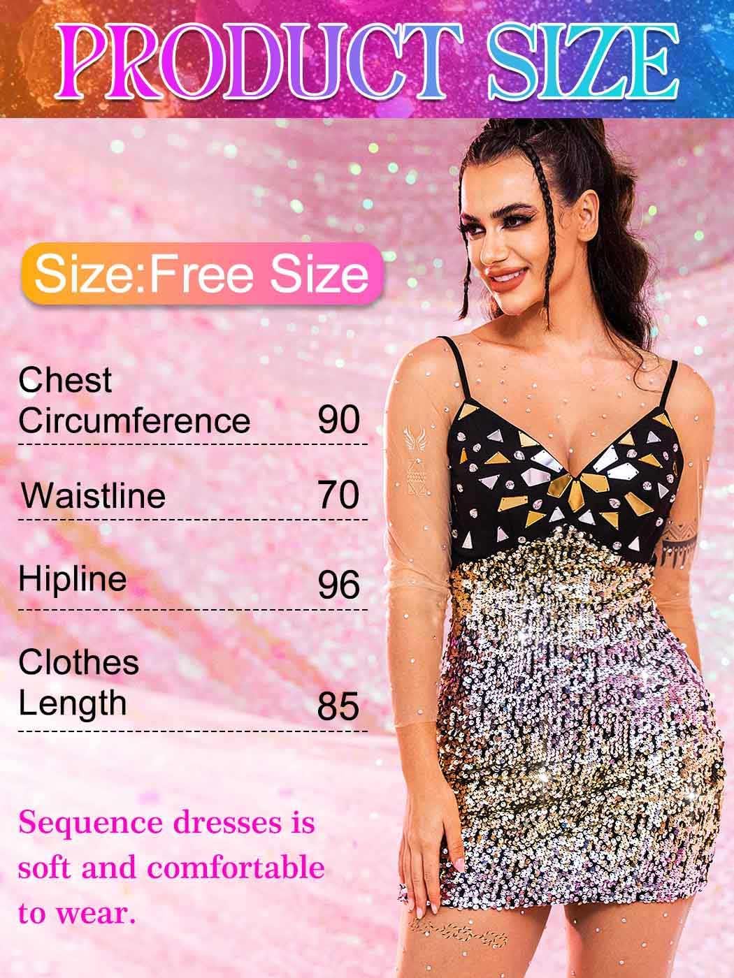 Aukmla Women Sparkly Sequin Mini Dress Spaghetti Straps Mirror Disco Dresses Bodycon Nightclub Party Dress - Image 2