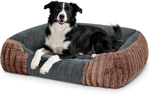 Camas para perros de tamaño grande de 35 x 28 pulgadas, cama ortopédica para perros con espuma viscoelástica triturada transpirable, cama de piel