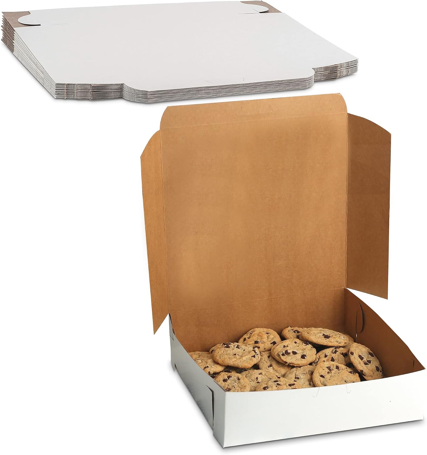 MT Products White Treat Boxes - Size of 9" x 9" x 2.5" - (15 Pieces) Lock Corner Clay Coated Kraft Bakery Boxes No-Window For Pies or Cakes Less Than 9 Inches - Made in the USA