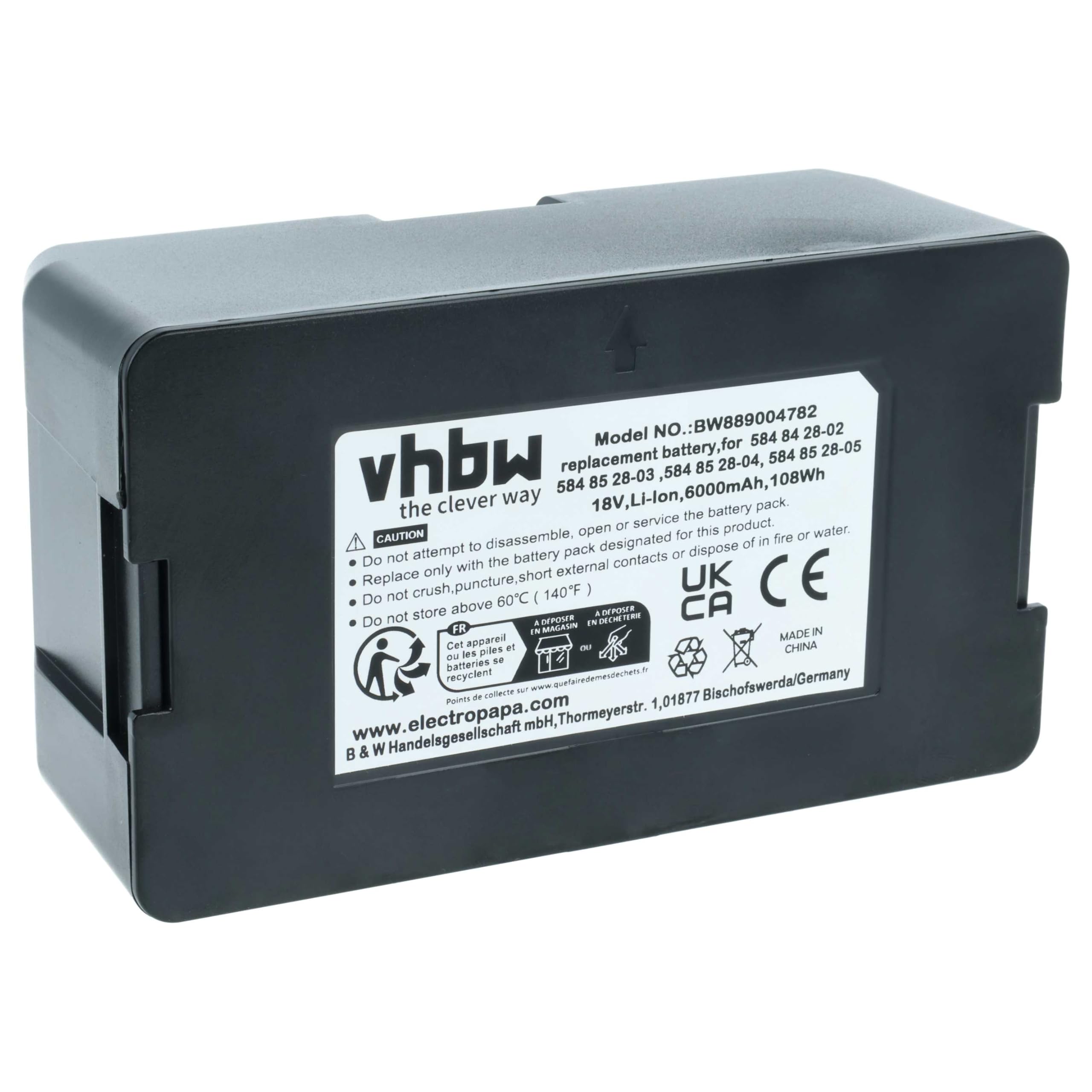 vhbw Batería Compatible con Gardena Sileno Life 1000, Sileno Life 600, Sileno Life 750, Sileno Life 850 Robot cortacésped 6 Ah, 18V Li-Ion