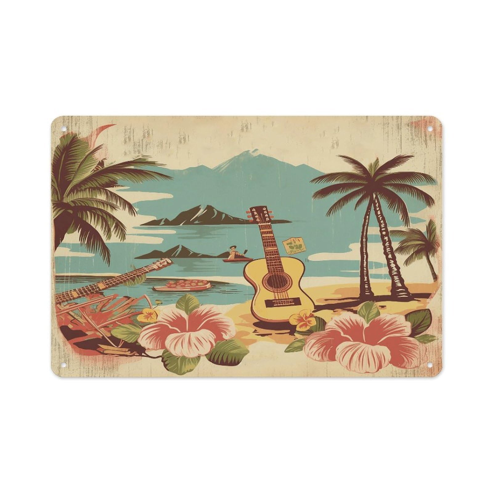 VstaDank Metal Aluminum Vintage Hawaii Sign Wall Decor Vintage Metal Sign Plaque Boho Wall Hanging Decor Sublimation Picture Panel Personalized Plaque Poster 8x12in