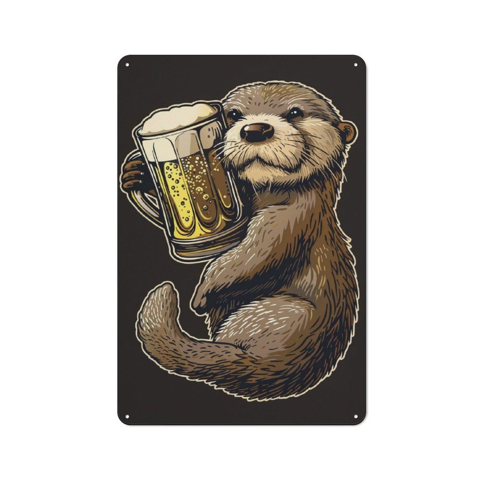 Junmoney Otter Beer Metal Plaque 30X20cm With For Garage Wall, Retro Decor, For Themed Interiors In Garages And Workshops