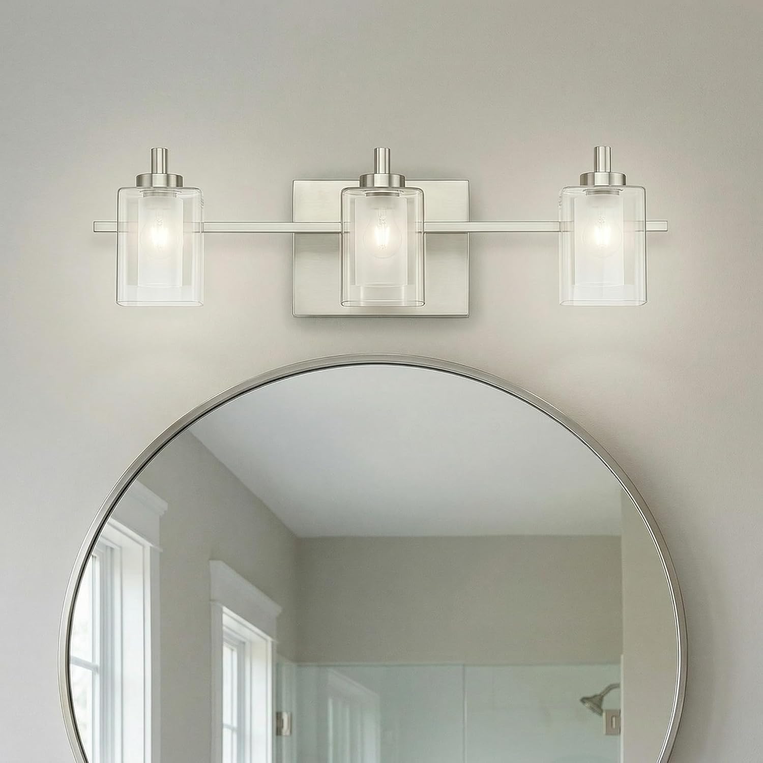 Quoizel Kolt 21" LED Vanity Light, 3-Light Brushed Nickel, Clear Sandblasted Glass, Modern Bathroom Fixture Over Mirror