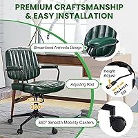 Vista 5 de Artswish Mid Century Office Desk Chair - Green Leather Home Office Chair with Wheels and Arms