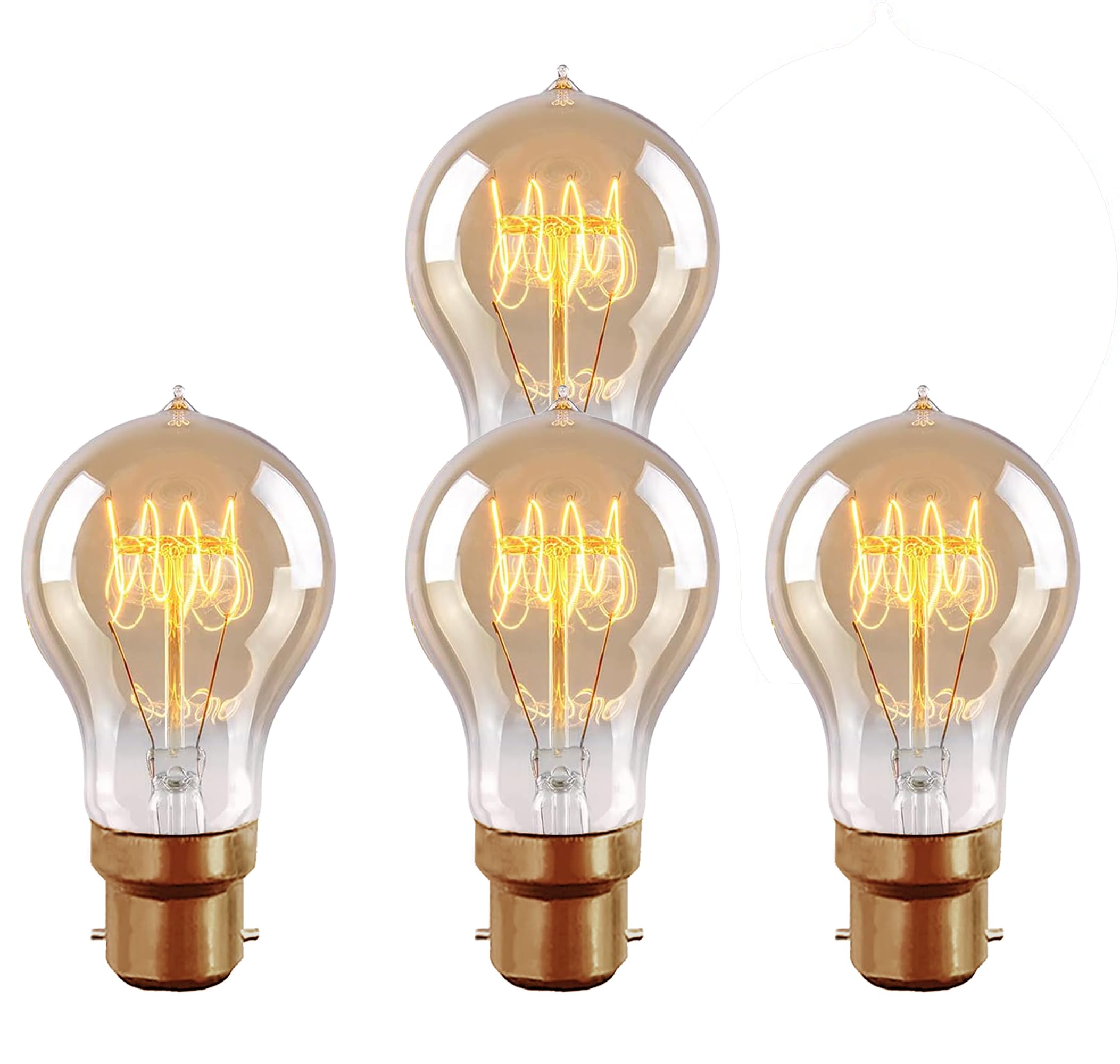 B22 Edison Light Bulb, 60 Watts, A19 Vintage Incandescent Light Bulbs, Dimmable Old Fashioned B22 Incandescent Light Bulbs,600 Lumens, 2300K Warm White, Amber Glass
