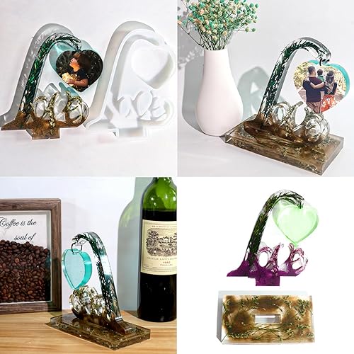 Miniatura 5 de Moldes de resina para marcos de fotos grandes, moldes de silicona con forma de corazón y corazón para resina epoxi, molde de fundición de epoxi