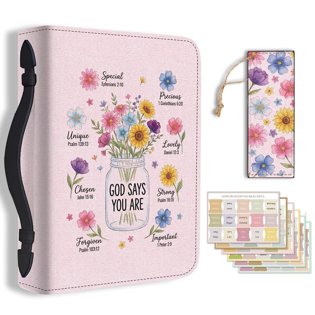TNKBREEZE 1Pc Vase Bible Cover Flowers PU Leather Bible Case Carrying Case with Bookmark for Women Men Christian Bible Note Books Carrying Accessories 20.3x28.5x5.9cm — image 1