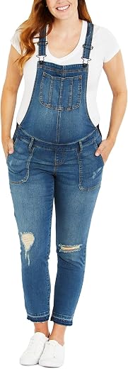 Motherhood Maternity Women's Side Panel Skinny Ankle Length Denim Overalls