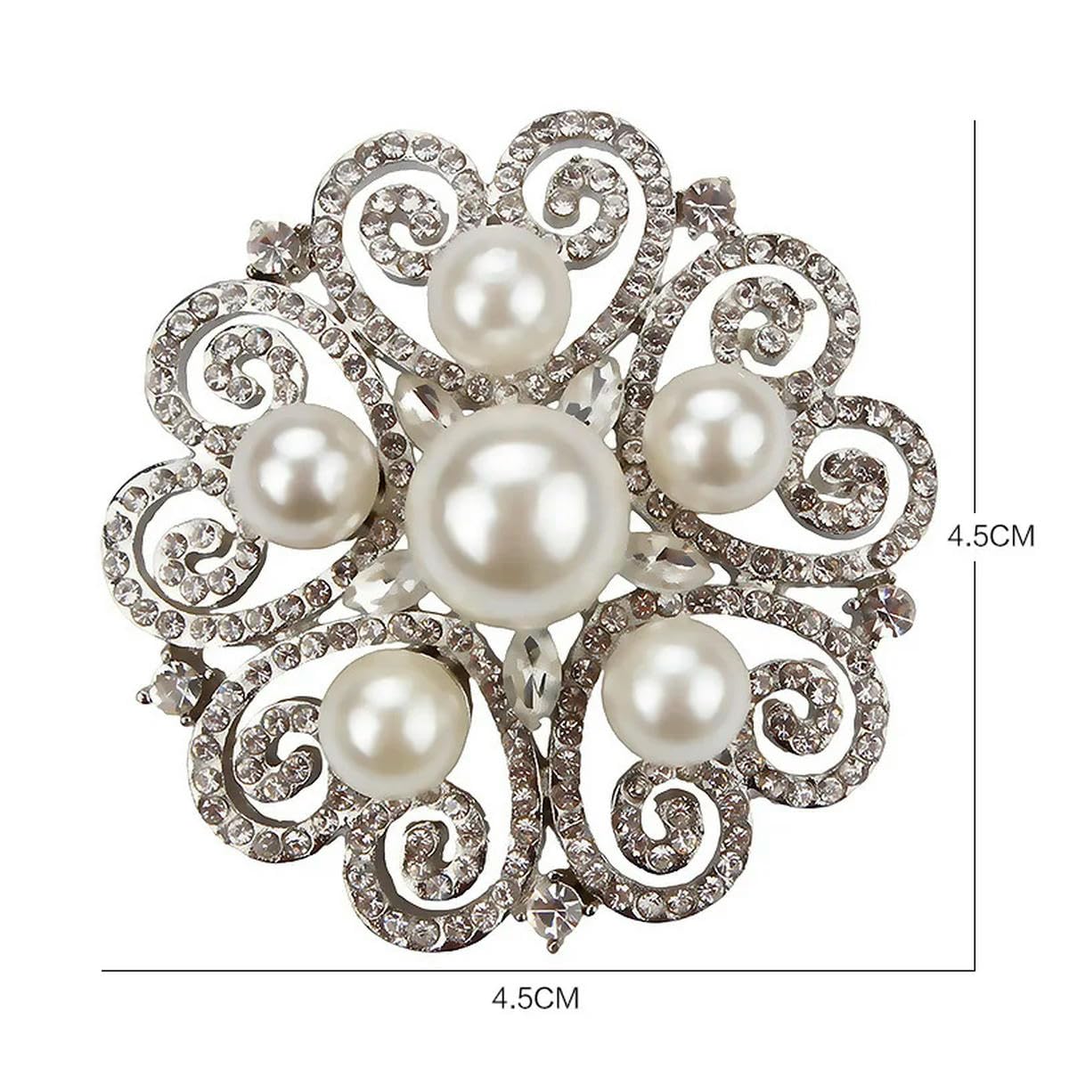 Broche redondo de perlas retro con flores, chal, bufanda, accesorios de 4,5 x 4,5 cm