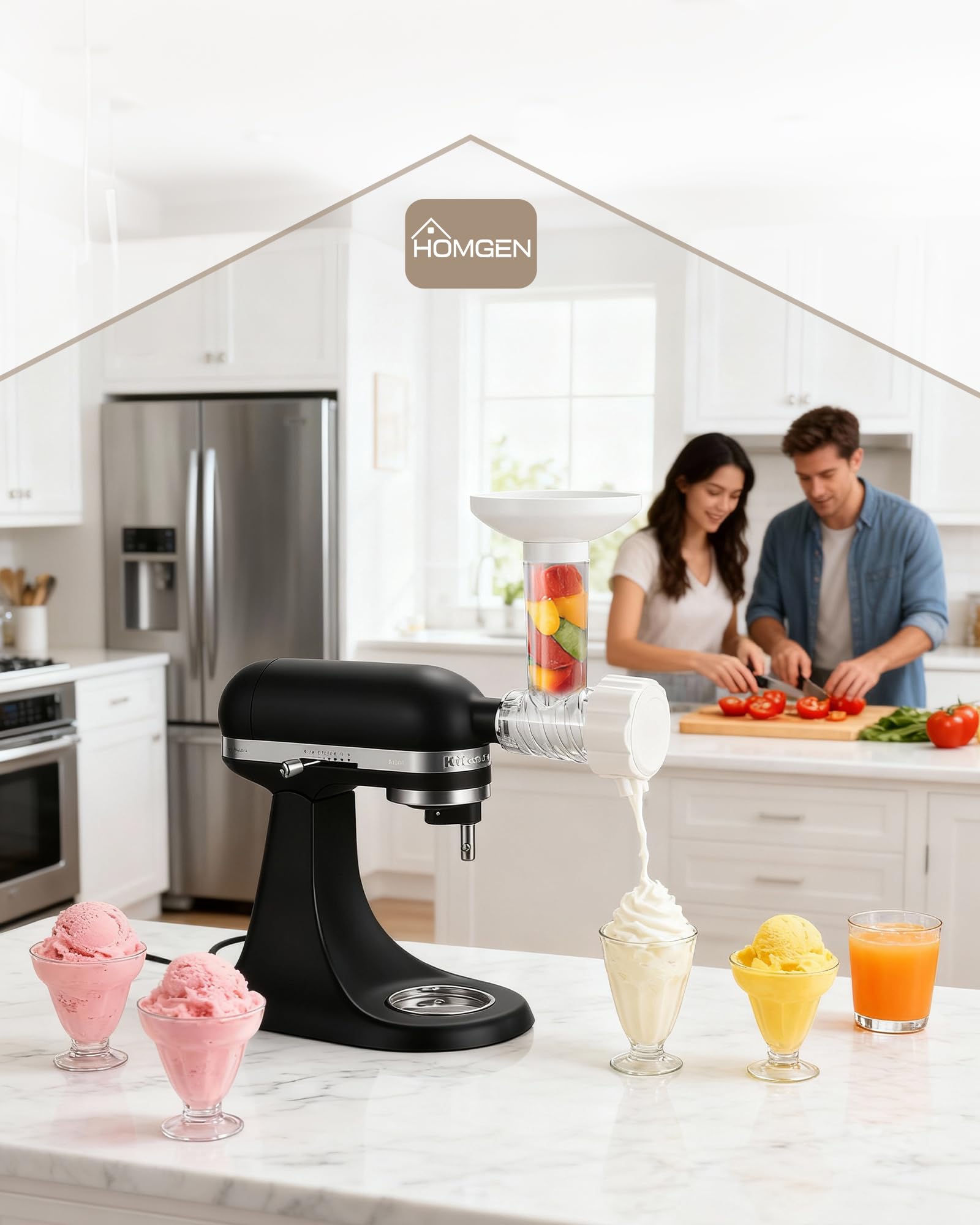 HOMGEN Nasadka do maszyny do lodów Kitchenaid do miksera stojącego i owocowego, bez BPA
