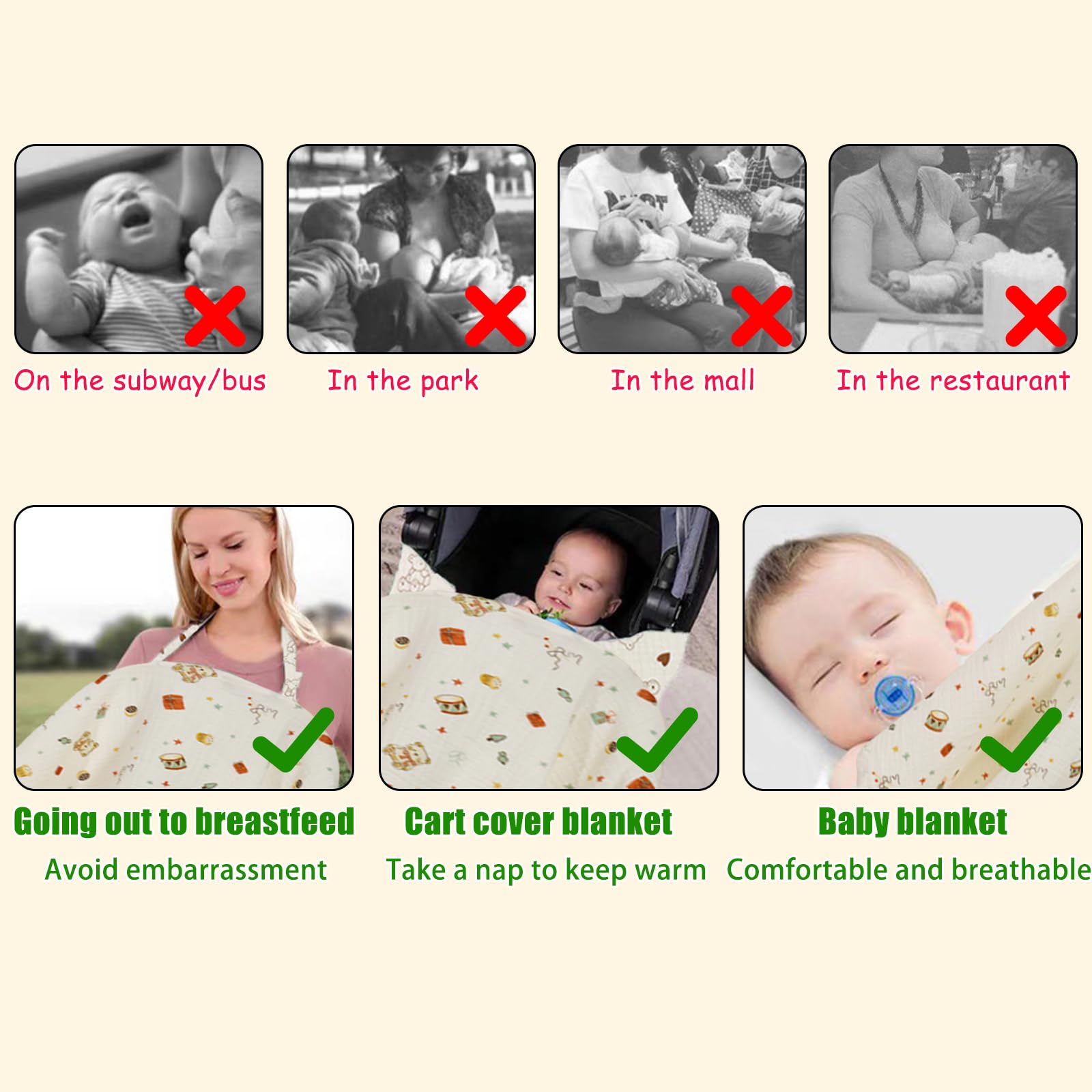 Tablier d'allaitement en mousseline de coton respirant, réglable pour maman, bouclier d'intimité, poncho pour bébé et poussette